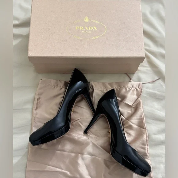 Prada Glossy Black Women's Heels - Picture 1 of 4